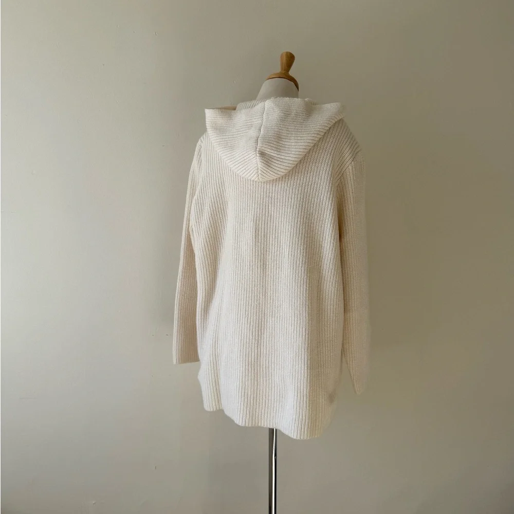 Chaps Ralph Lauren Toggle Knit Cardigan Sweater XL Cream Hooded Cottage Cozy - Picture 3 of 10